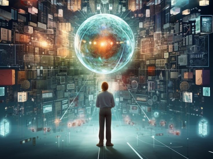 شخص ایستاده در رو به روی کره زمین دیجیتای کد نویسی